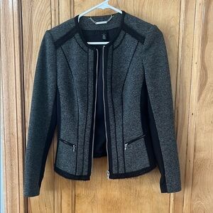 White House Black Market Black and Gray Blazer Fitted Collarless Design